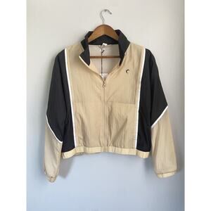 NWT Zyia Active Black and Tan Color Block Zipper Jacket S Nylon Zip Up Athletic